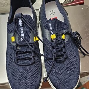 Navy Blue Athletic Sneakers with Yellow Accents